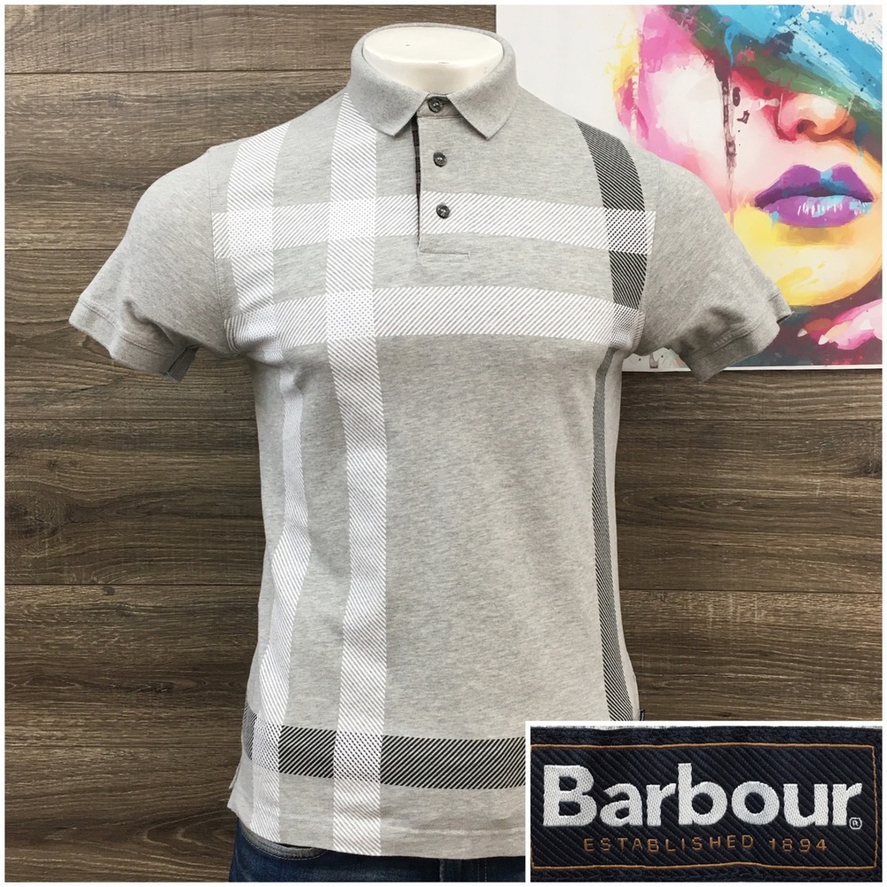 Barbour Mens Plaid Nova Check Pique Polo Shirt Medium Short Sleeve Cotton